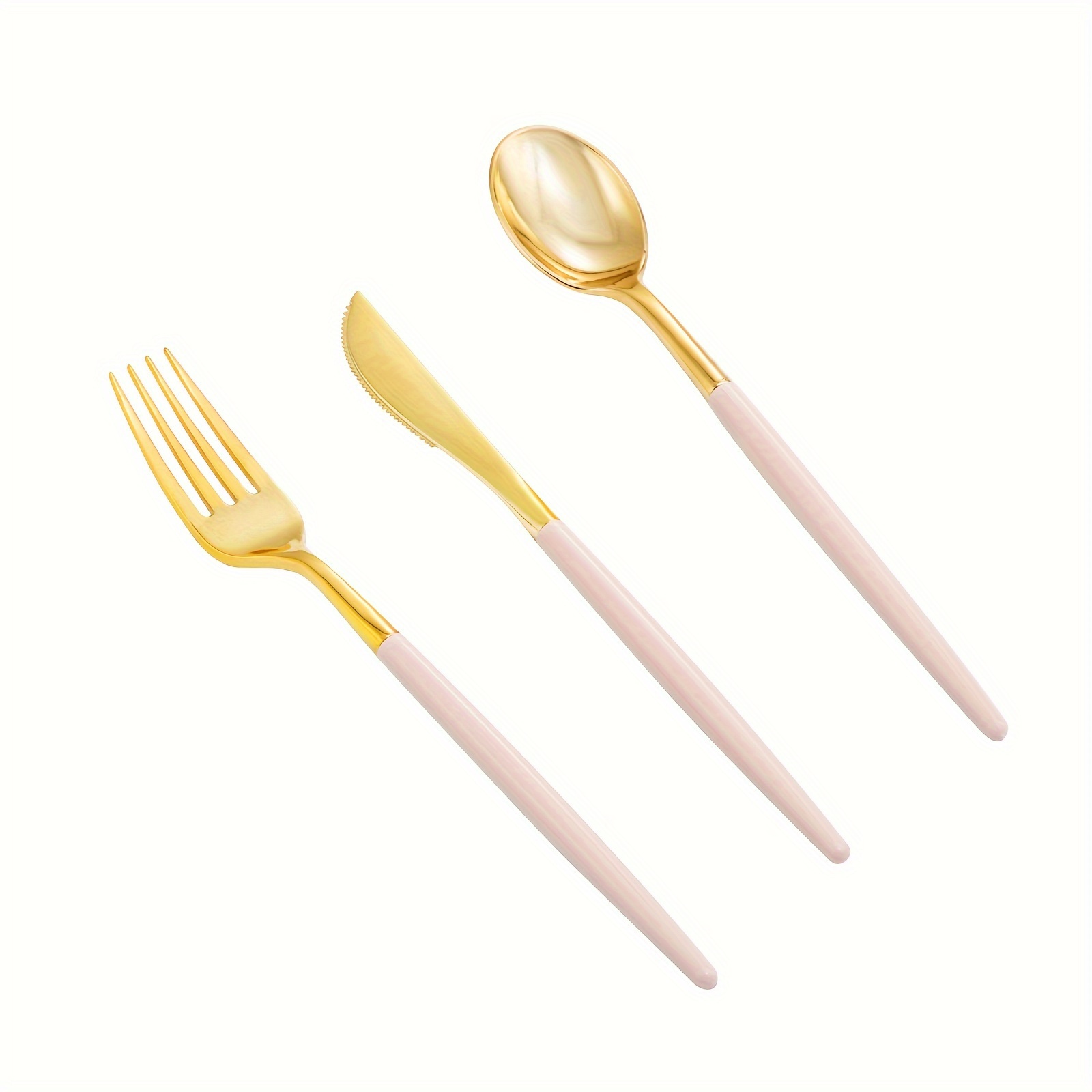 

90pcs Gold Plastic Silverware, Gold Plastic Utensils With Pink Handles Include 30 Plastic Gold Knives, 60 Plastic Forks And Spoons, Plastic Silverware Heavy Duty For Party