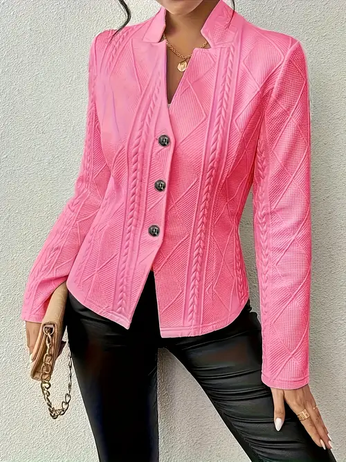 long sleeve autumn and winter single breasted heathered stretch fiber jacket with buttons regular cut unlined jacket three button textured