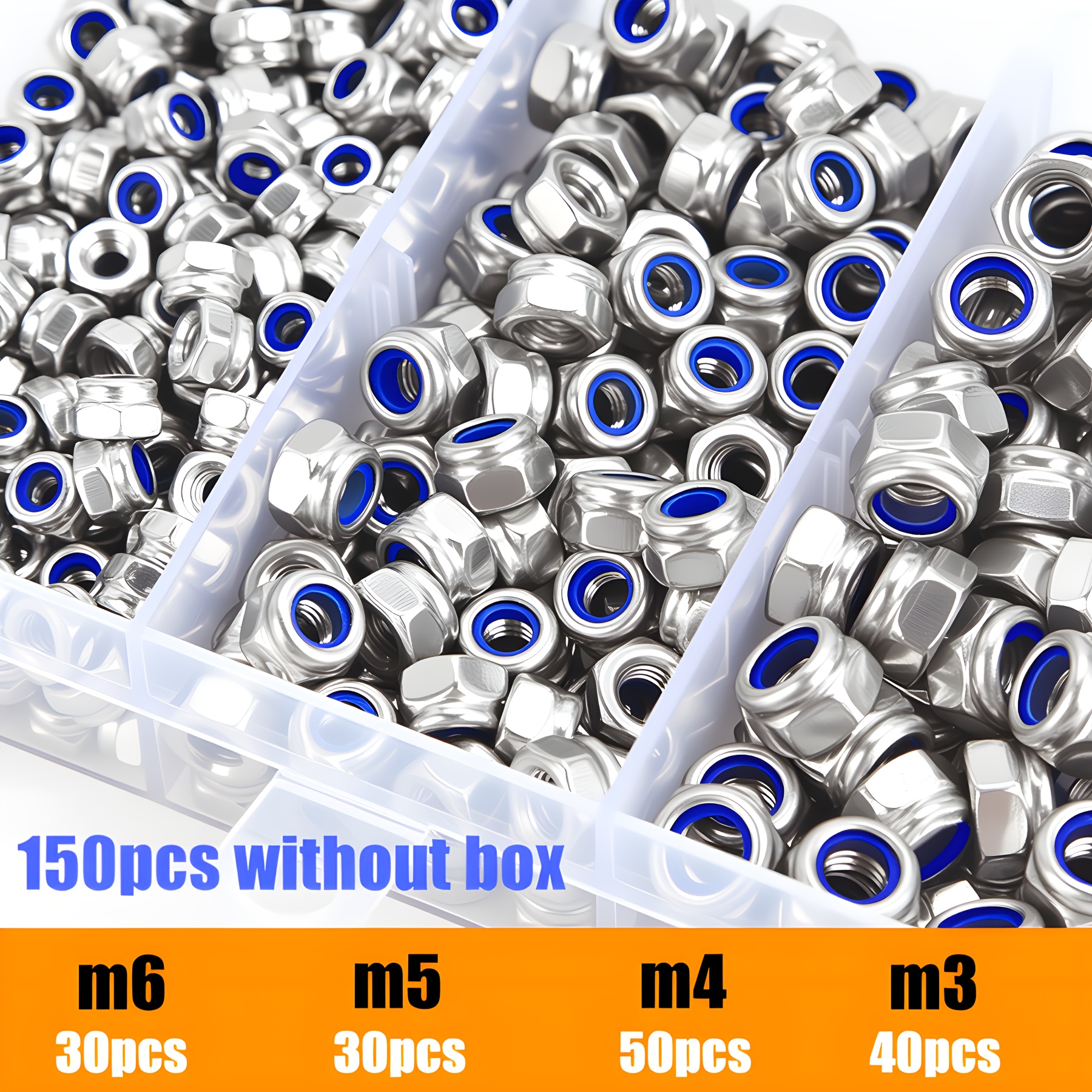 TEMU 150pcs Of Stainless Steel Nylon Locking Nuts - Designed To Prevent Slipping, Featuring A Hexagonal , Fully Threaded, With Right-hand Threads,