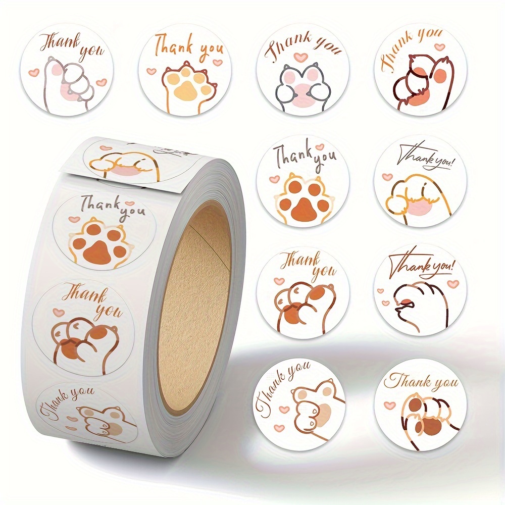 TEMU 1 Roll/500 Sheets Gutbd Cat Stickers Suitable For Laptops, Journals, Water Bottles - Adhesive Sheets With Kitten Paws, Designs For Scrapbooking,