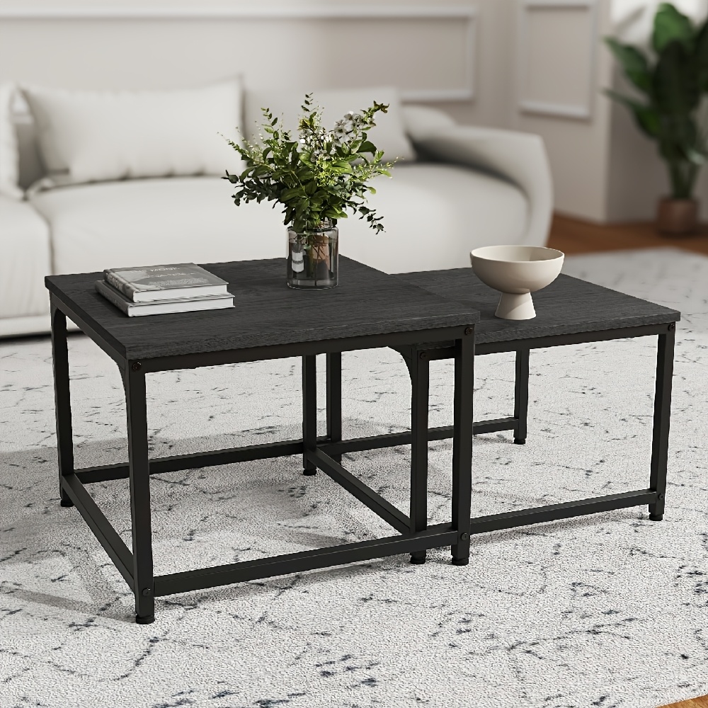 Image of Tables, Nesting Coffee Table Set Of 2, Modern Side Tables With Metal Frame, Industrial Stacking End Tables For Living Room Bedroom Office, 60cm*45cm, White