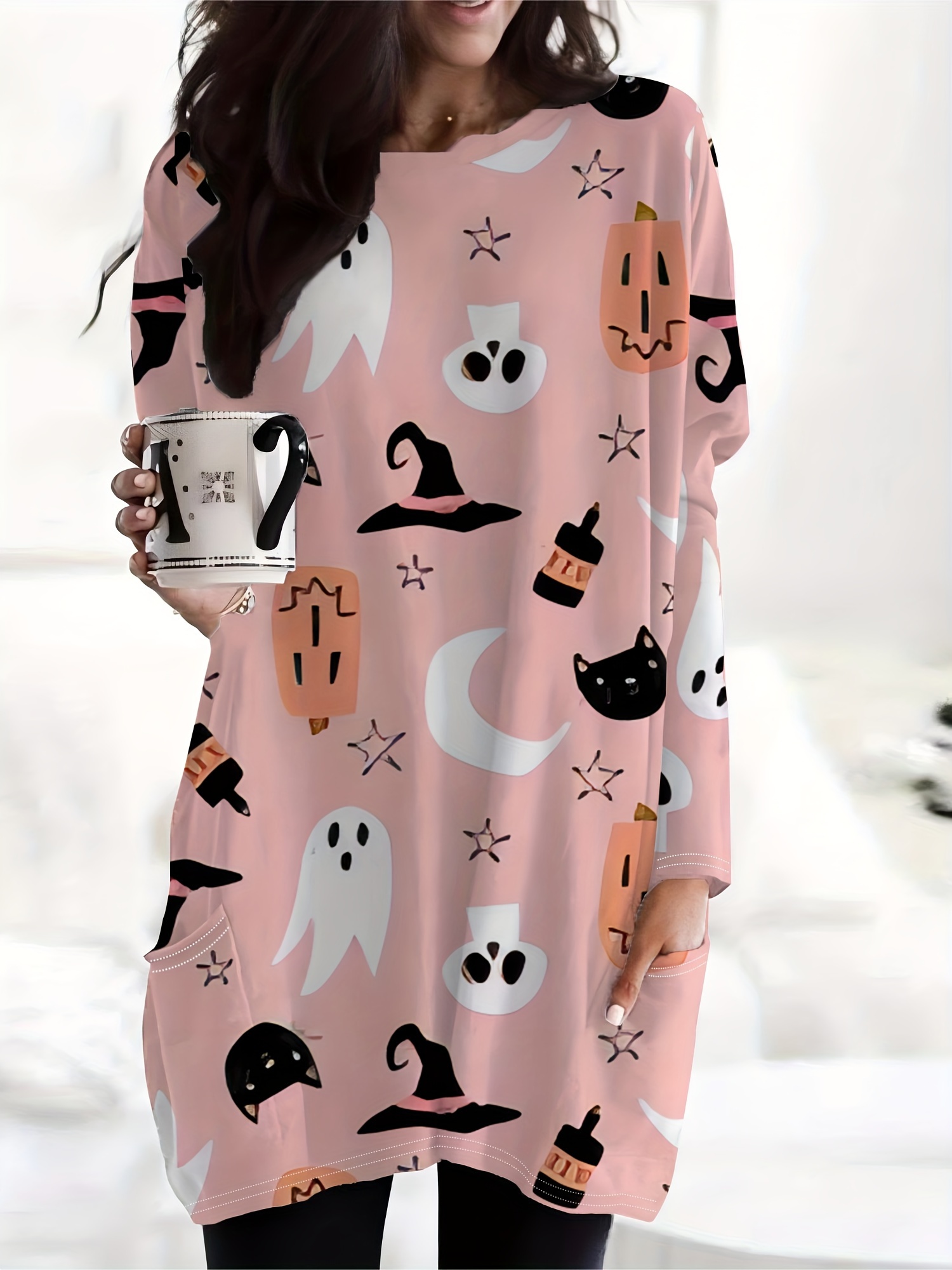 white christmas dresses Gothic Plus Size Christmas Holly Skull Print Split Pocket A Line Midi Dress Black / XXS main image 1