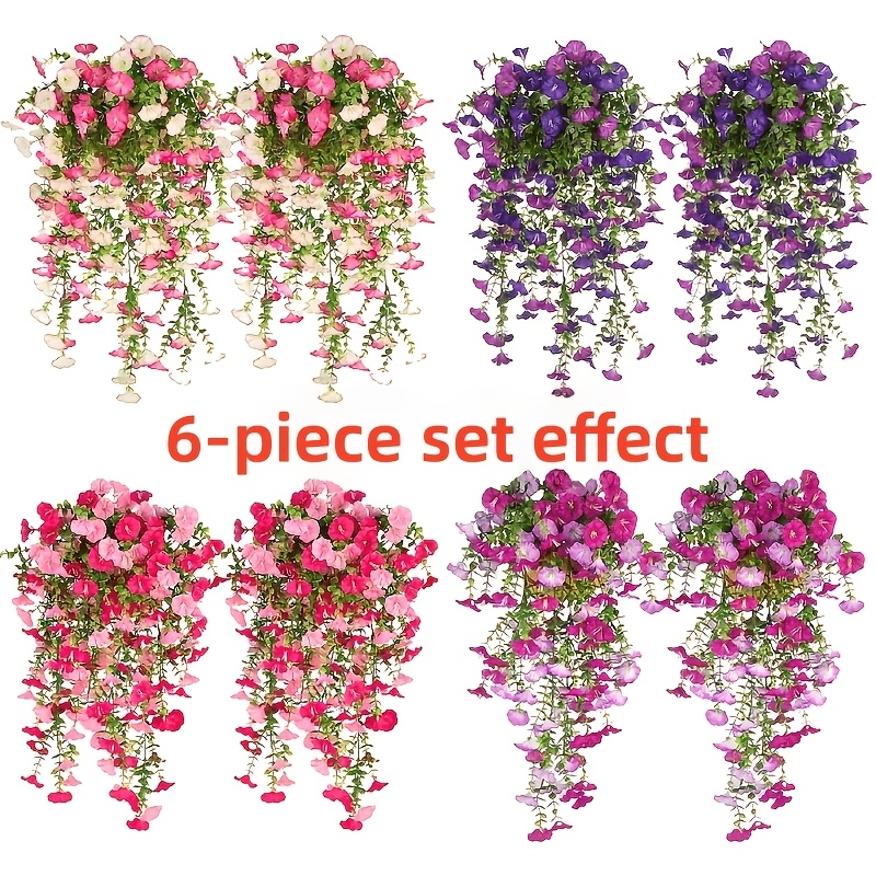2pcs artificial hanging violet and eucalyptus flowers uv resistant rainproof vibrant orange   with green leaves indoor outdoor decor suitable for weddings   courtyards garden decor realistic plastic flowers for 100 different