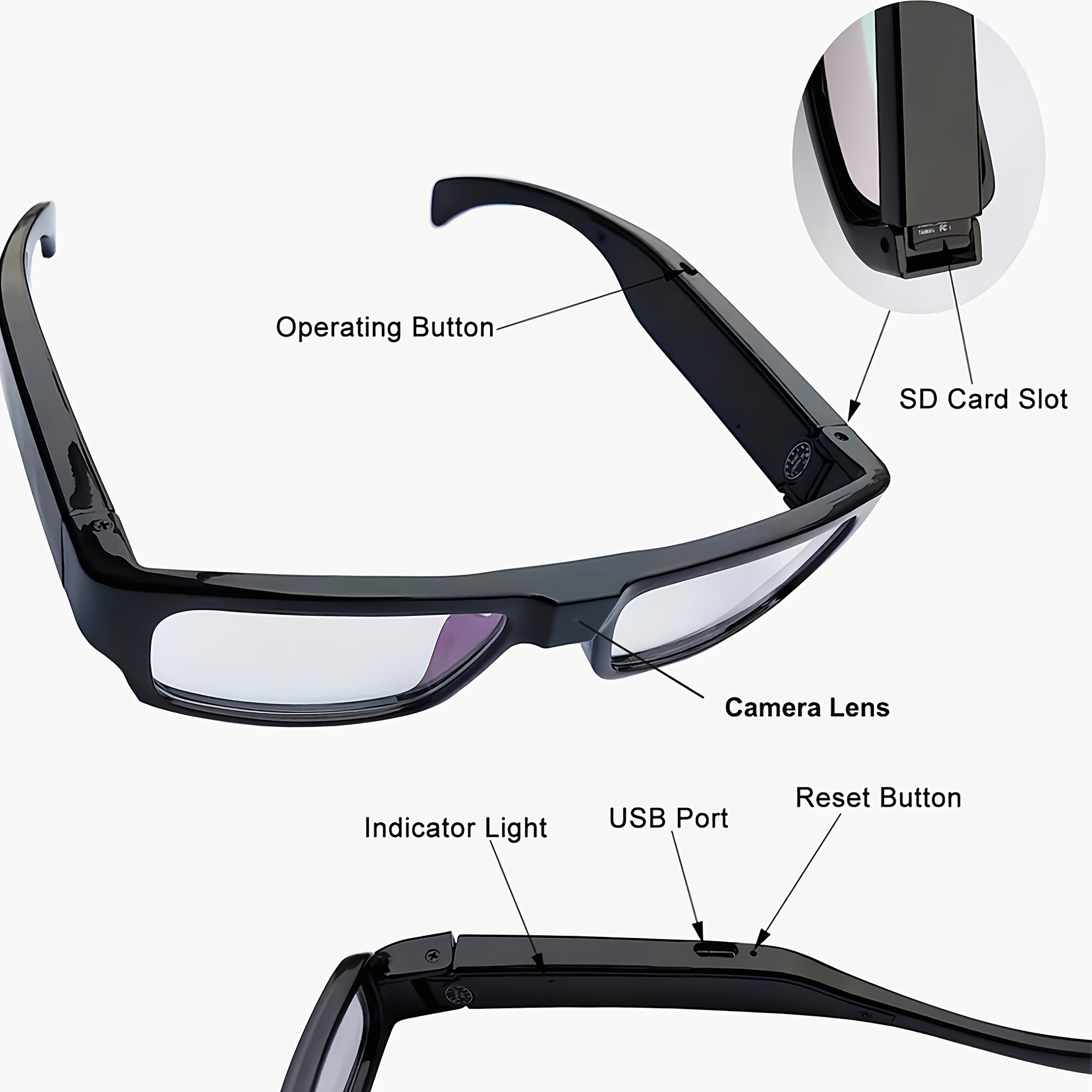 1pc Smart Glasses with Camera, 1080P HD Camera, Digital Video Recorder Camcorder Eye Protection DV Camera Glasses Video Glasses, Recording Portable Camera Ultra Clear Camera Glasses with 32/64GB Memory Card, Long-lasting Battery Life, USB Interface