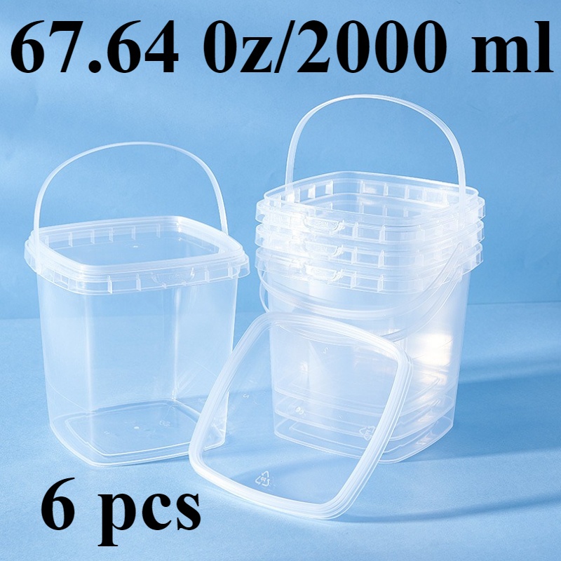 6pcs Mini Square Plastic Buckets with Lids and Handles