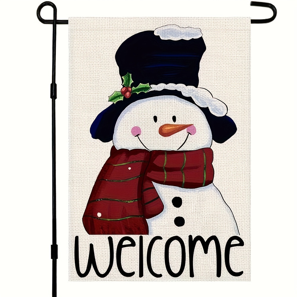 

Christmas Garden Flag With Snowman Design, Double-sided Linen Yard Flag For Outdoor Winter Decoration, 12x18 Inch - Welcome Sign For Decor, Suitable For 14+, 1 Piece