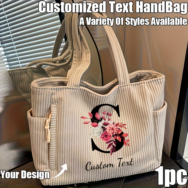 TEMU 1pc Personalized Shoulder Bag - Fashion Handbag, Initial Design, Floral Letter Elements, Spacious, Lightweight, Multipurpose, Multiple Styles,