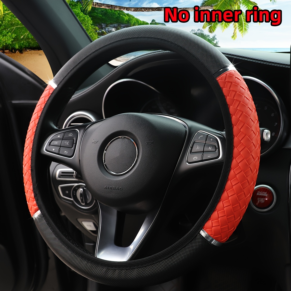 

Pu Leather Braided Weave Steering Wheel Cover, No Inner Ring, Universal Fit For 14.5-15 Inch Car Interior Accessories, Suitable For Men And Women