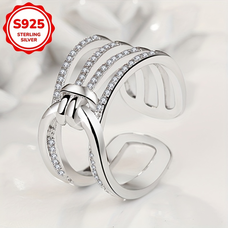 Women's Sparkling Zirconia Rope Knot Open Ring 925Silvery