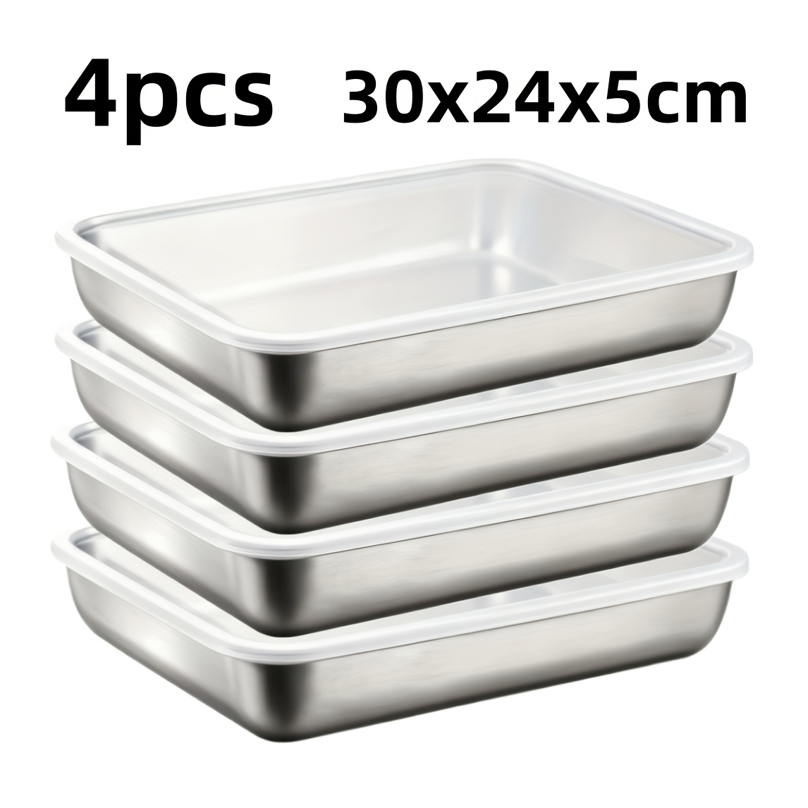 TEMU Set contenitori grandi in acciaio inossidabile per alimenti, dimensioni 30CM x 24CM, con coperchi in plastica. Ideali per ravioli, cottura ,