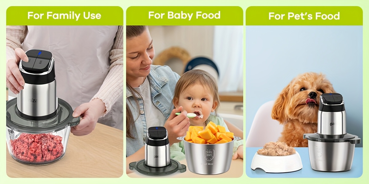 food processor 2   chopper meat grinder with 8 cup stainless steel 8 cup glass bowls   button smart   protection light   clean brush 2 sets of blades Product details 1
