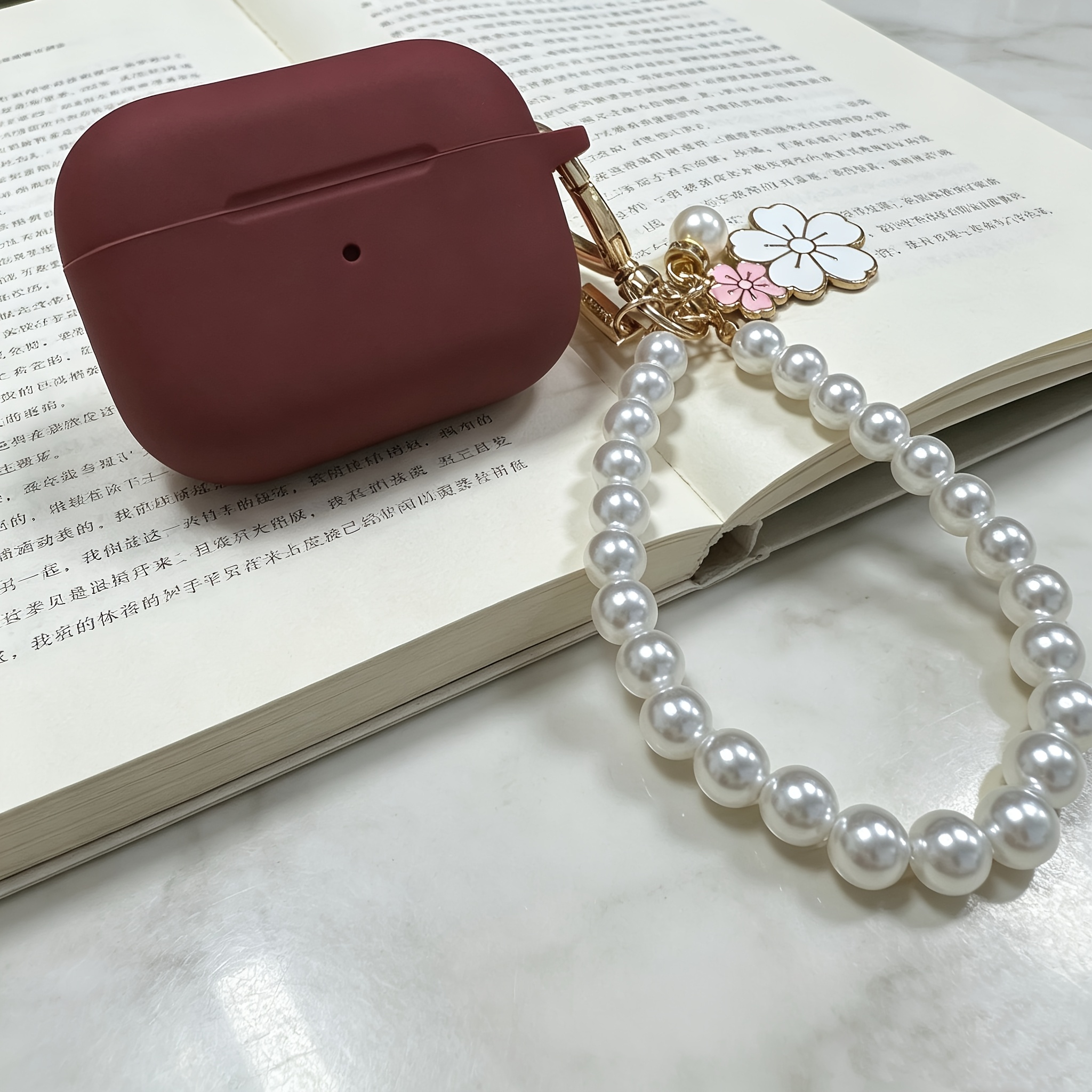 TEMU Custodia con ciondolo a di perla vino adatta per auricolari Bluetooth for 5 e Pro 3 - Cover per auricolari for 4 e Pro 2, 1 pezzo, , per 1a/2a e