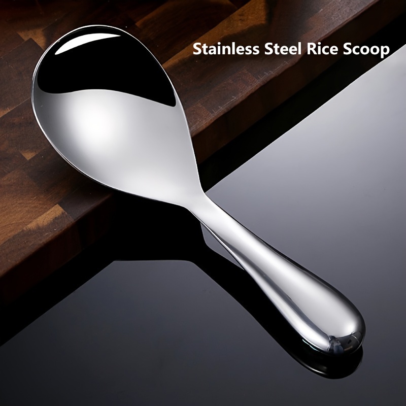TEMU Stainless Steel Rice Spoon, , Heat-resistant, Large Serving Spoon For Home Kitchen Use.