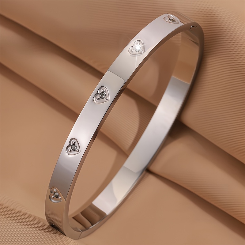 2pc Women's Open Rectangular Links & Silvery Heart Band Bracelet Set
