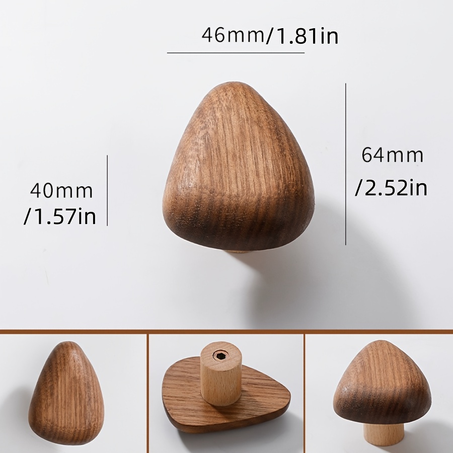 Temu Nordic Style Wooden Cabinet Door Handle - Creative Cartoon Pebble Drawer Pull, Natural Wood Knob For Kids' Room Wardrobe Hardware, Oil-Rubbed-image