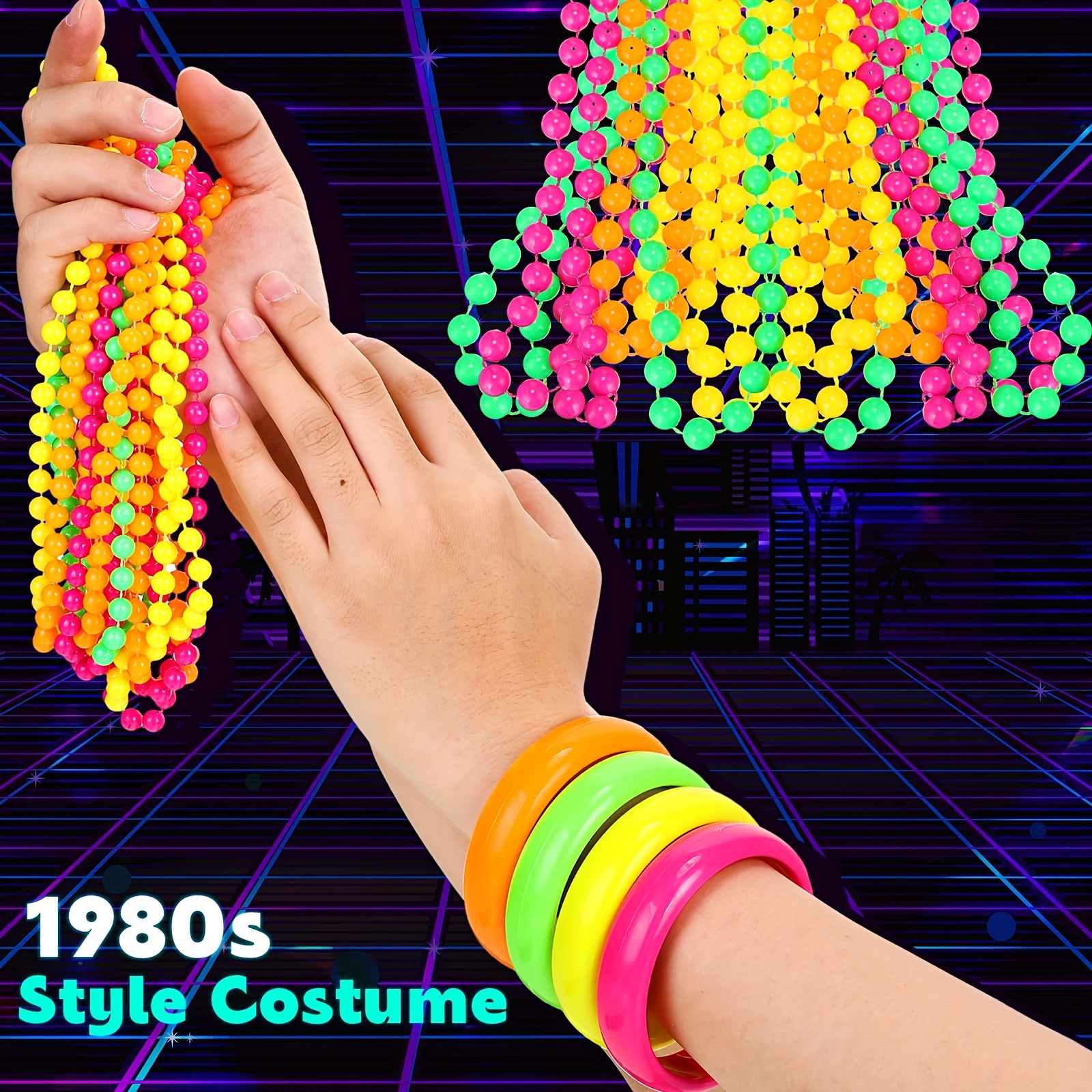 Pack De 4 Collares De Neón Fluorescentes Multicolor – Naranja, Amarillo, Verde Y Rosa, Largo 61 Cm, Perfectos Para Fiestas, Raves Y Disfraces