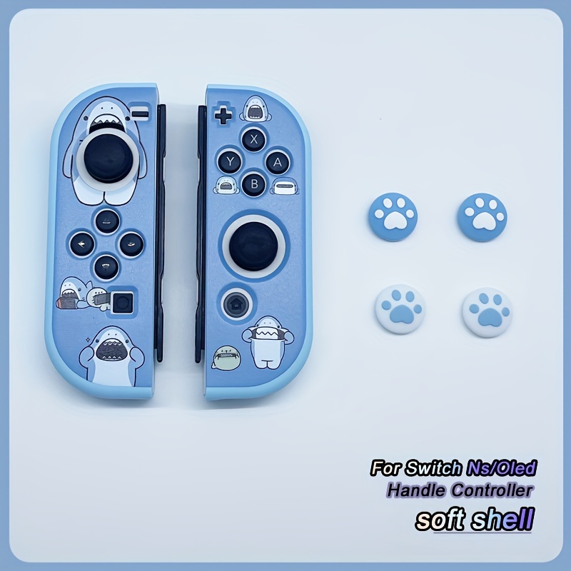 Tpu Blue Protective Cover For Switch Handles, Featuring A Cartoon , Ideal For Controller Protection With A Solid Color Shell Console, Showcasing An Adorable