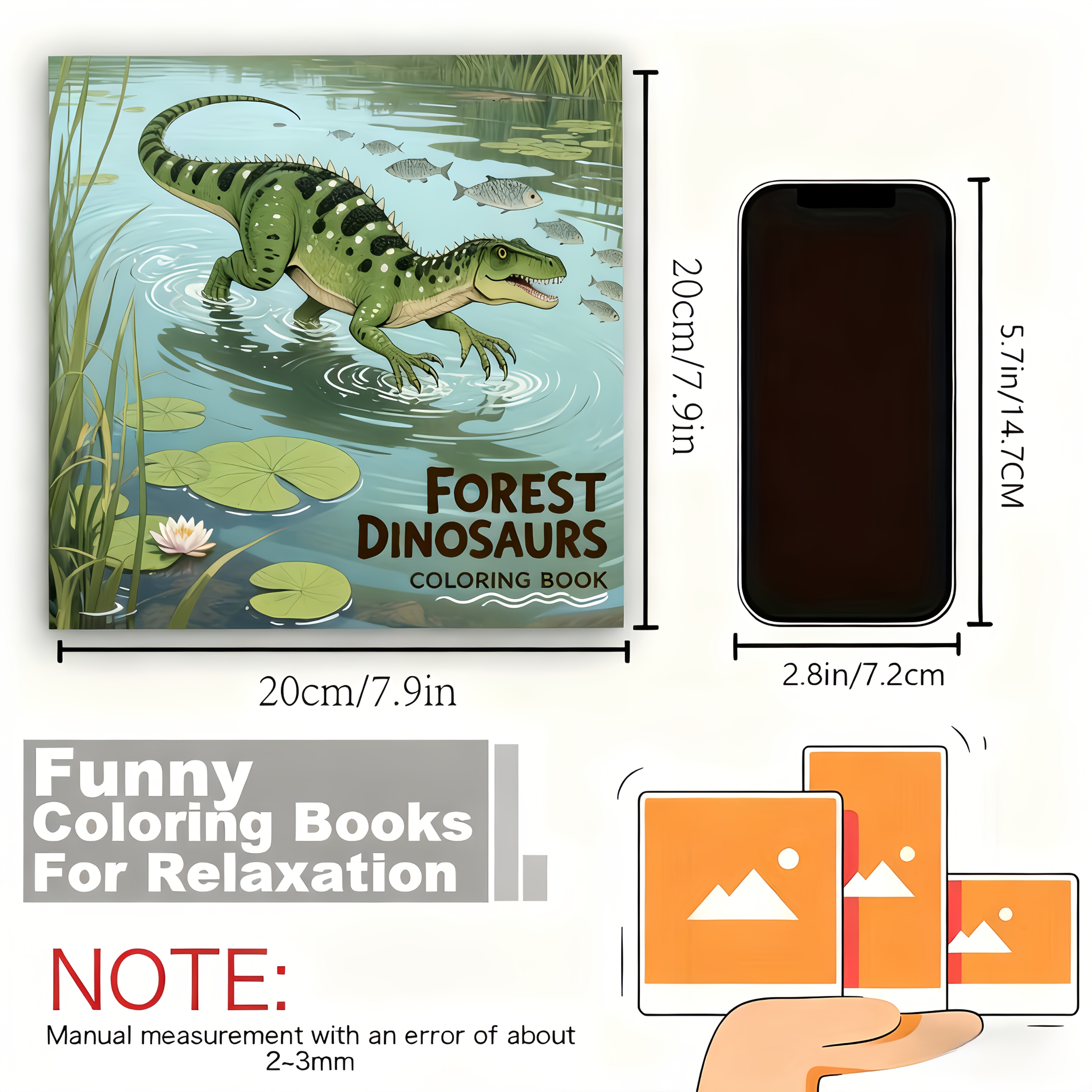 TEMU 1pc Dinosaur Coloring Book, 20 Pages Thickened Paper, 7.87x7.87 Inches Adult Art Activity Book, Featuring Rex, Pterodactyl, Velociraptor And -