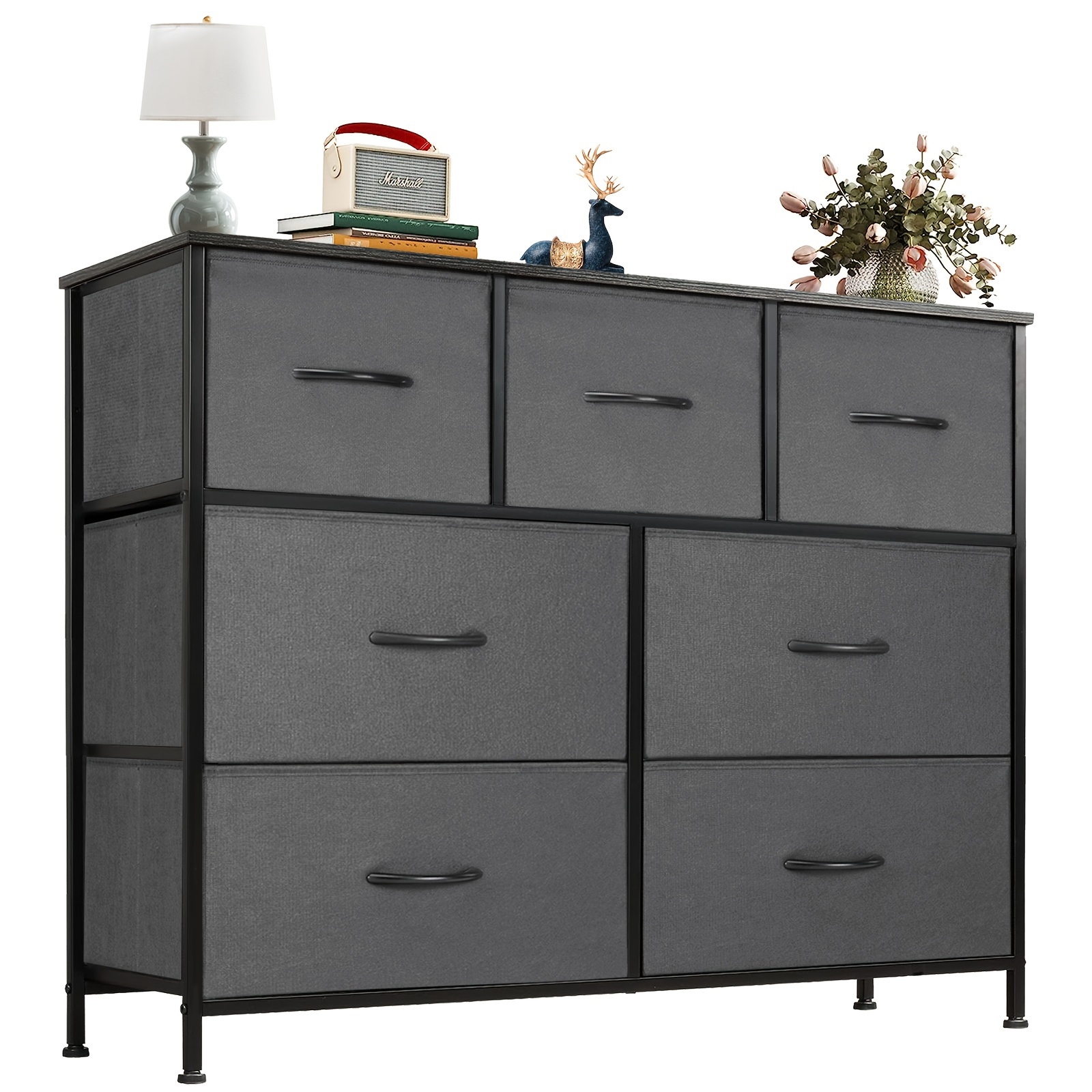 

1pc Dresser For Bedroom With 7 Drawers, Clothes Drawer Fabric Closet Organizer, Cloth Dresser With Metal Frame And Wood Tabletop Storage Cabinet For Room, Nursery, Living Room, Entryway Home Supplies