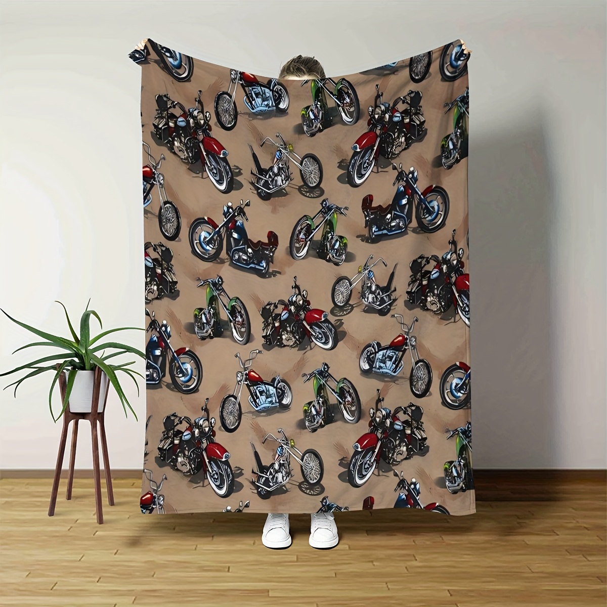 

Vintage Motorcycle Print Flannel Throw Blanket - Soft, Cozy & For Couch, Bed, Car, Office, Camping | Gift For Bike Enthusiasts