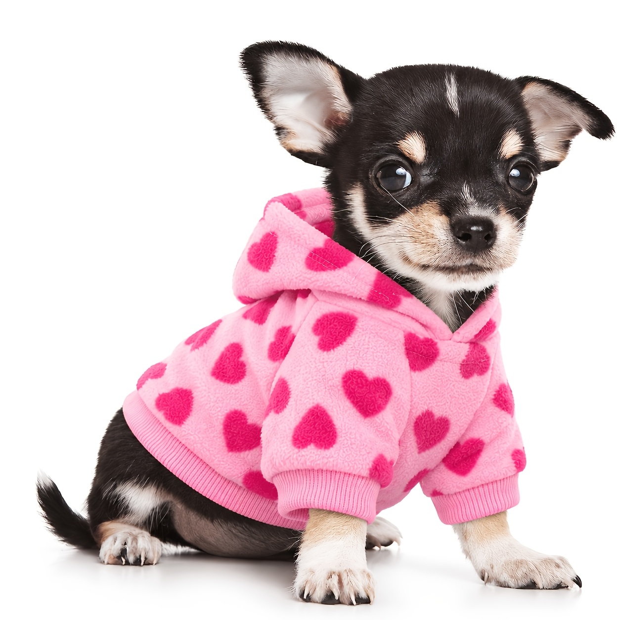 TEMU 1pc Pink Heart Fleece Dog Hoodie, Soft Warm Pullover Pet Sweatshirt With Ribbed Cuffs, Cozy Fall Winter Puppy Outfit For Small Dogs, Chihuahua,