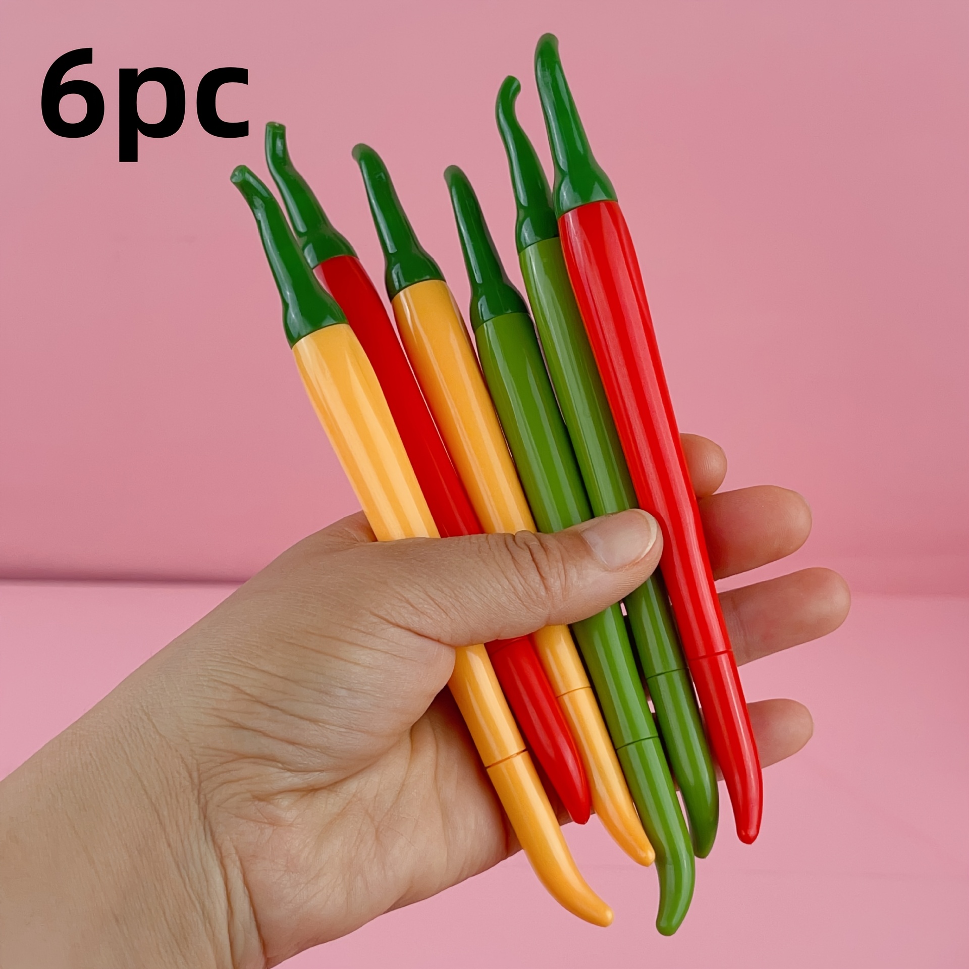 

6pcs Novelty Chili-shaped Pens, Fun Pepper Design, Plastic Material, For Office And School Supplies, Gifts And Prizes