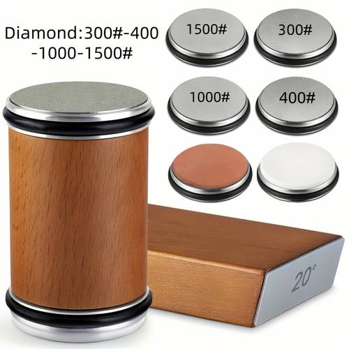 professional knife sharpener featuring diamond sharpening tools with 15 and 20 magnetic and a set of whetstones for roller sharpening