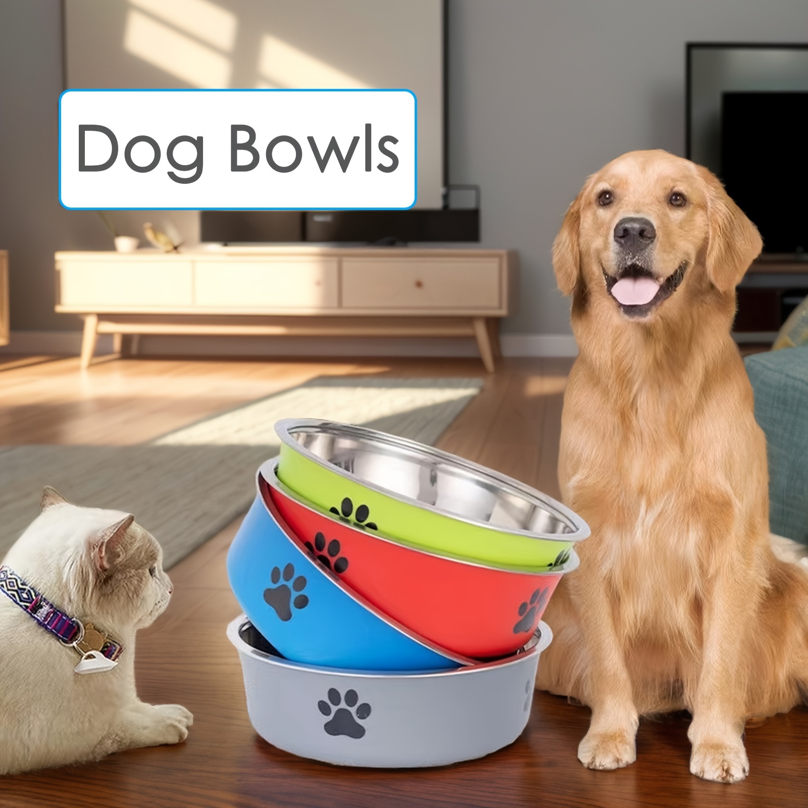 

Innewshomi Stainless Steel Dog Bowls Set, Anti-slip Pet Feeding Bowls For Dogs And Cats, Durable Metal Food And Water Dish Set With Paw Prints, Pet Supplies For All Breeds