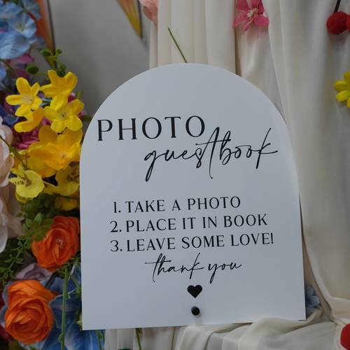 2d flat bohemian photo guest book sign with arch shape acrylic wedding photo album frame suitable for weddings parties events table centerpiece photo display desktop decoration