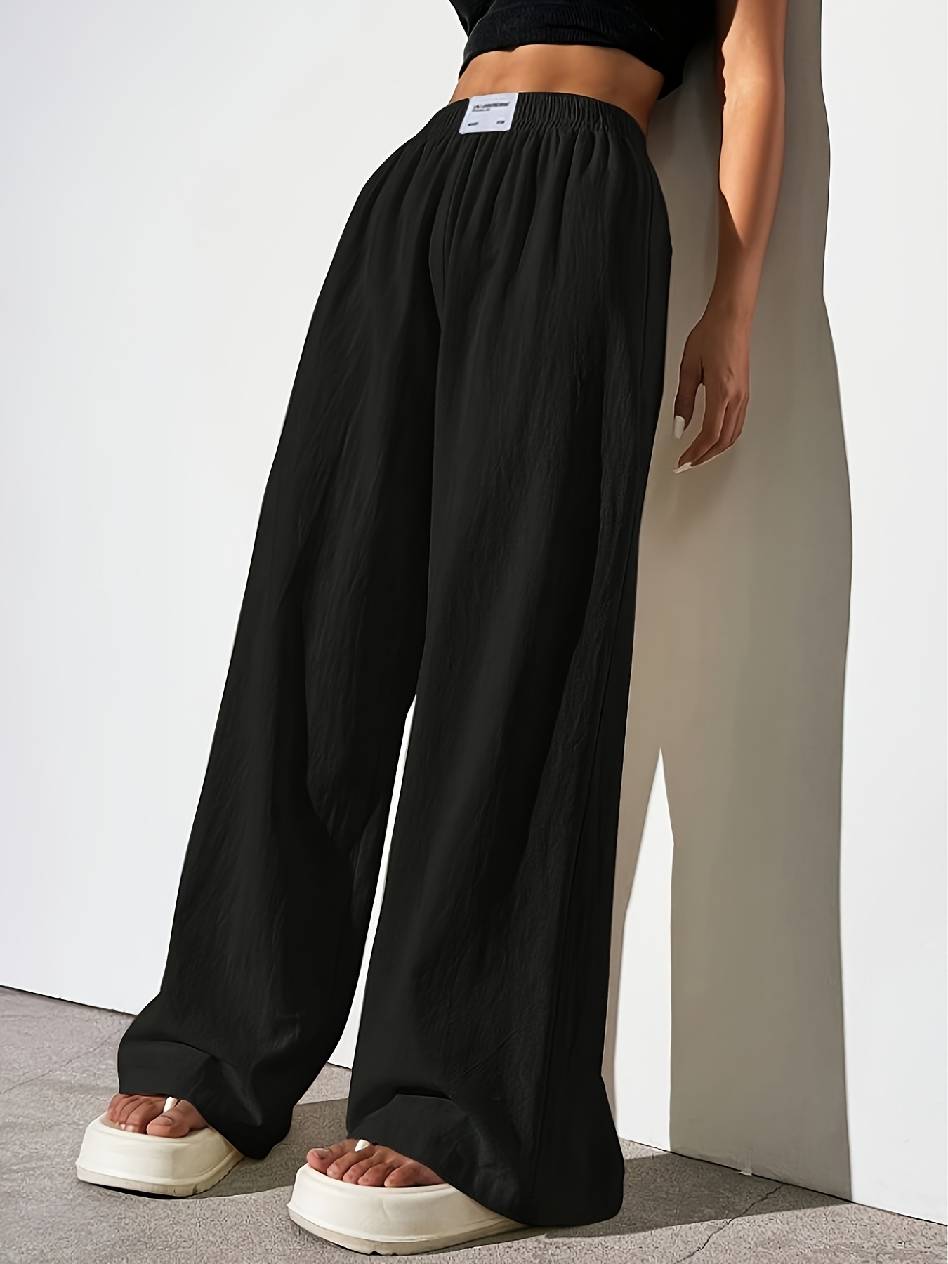 pantalon noir décontracté pour femme, coupe droite, coupe   pour les vacances de printemps et dété, pantalon confortable de couleur  . Détails du produit 1