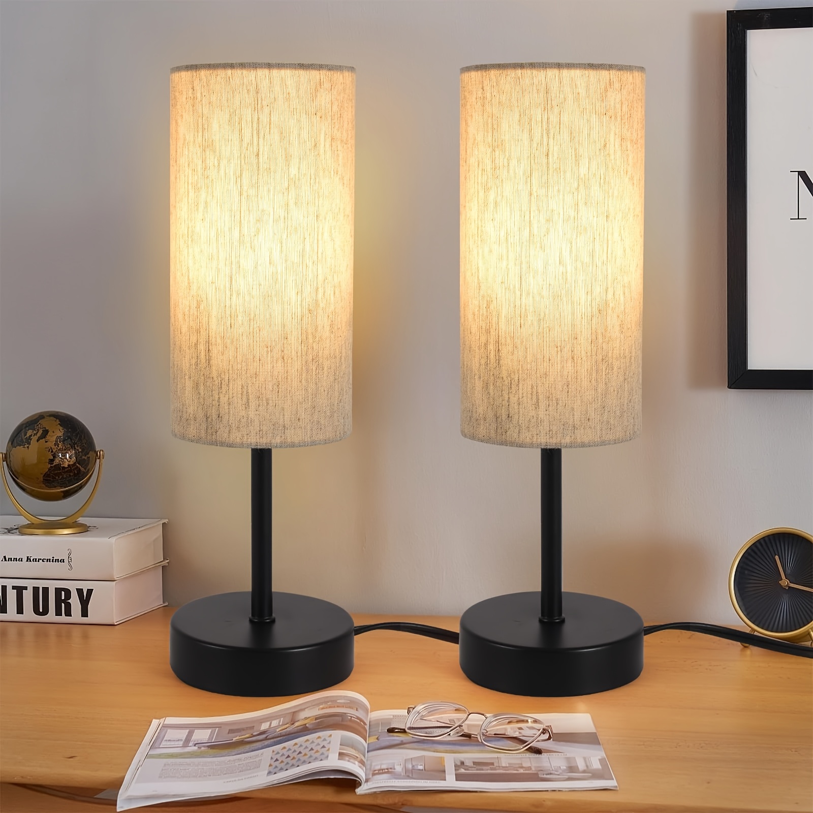 TEMU 2pcs Small Table Lamp For Bedroom, Bedside Table Bedside Lamp With Cord Switch, Table Lamp With Linen Shade, Suitable For Children's Room Living