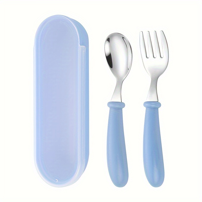 Set De Couverts Bébé En Inox & Silicone - Cuillère Et Fourchette - Manche Ergonomique - Pour Autonomie Et Voyage