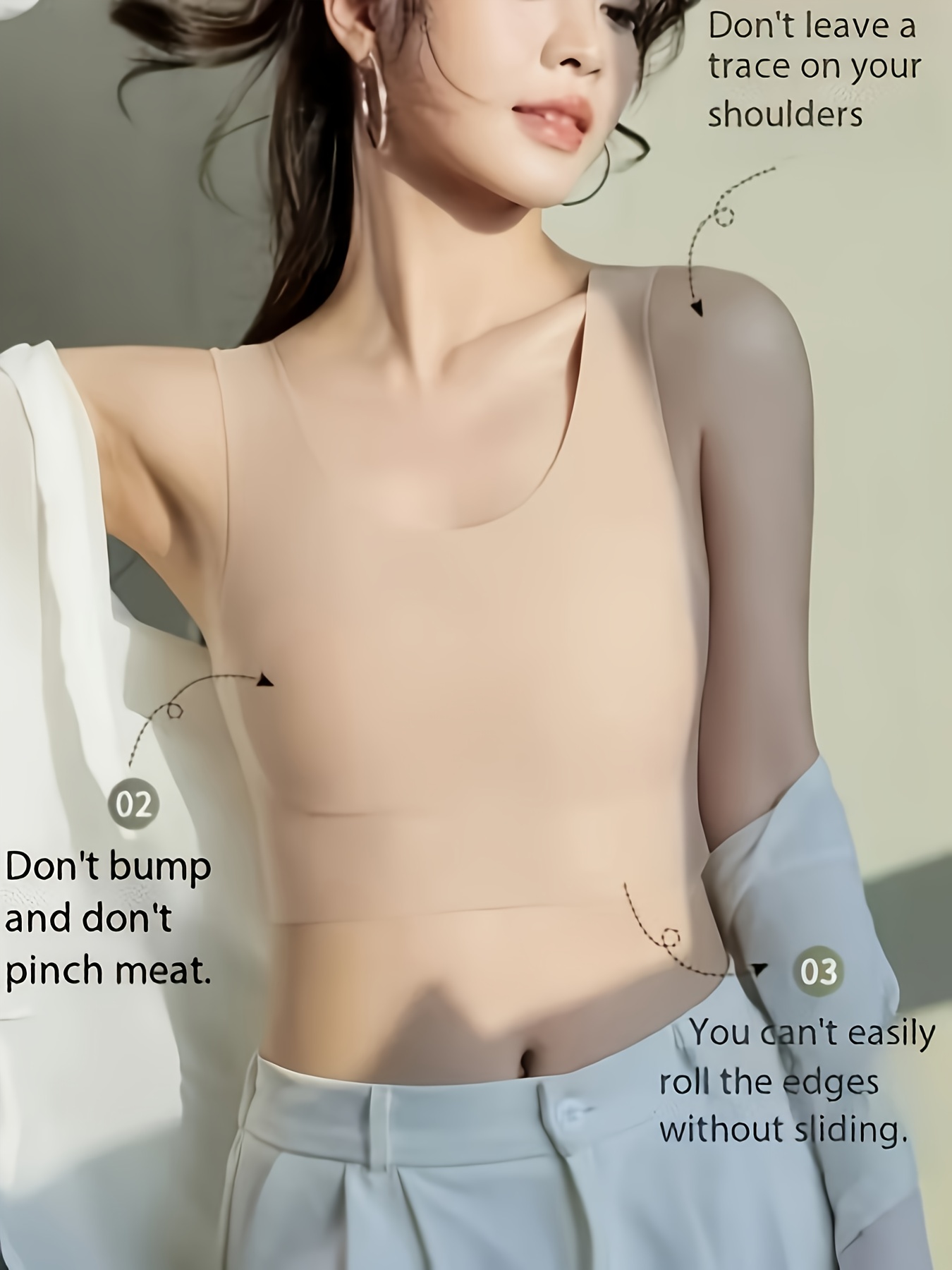 black light beige womens underwear for large busts reducing cup size solid color invisible seamless form fitting chest shaping back defining foundation underwear   of large busts thin lightweight breathable chest reducing base