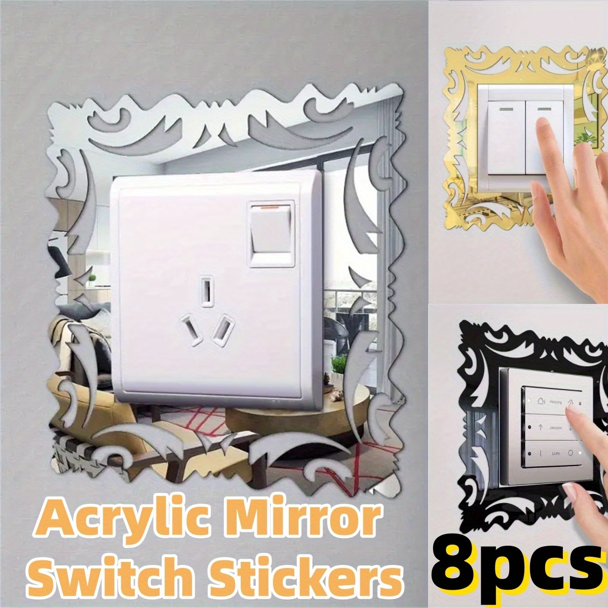 8pcs acrylic   switch stickers self   wall decals with floral patterns for living room and bedroom decoration