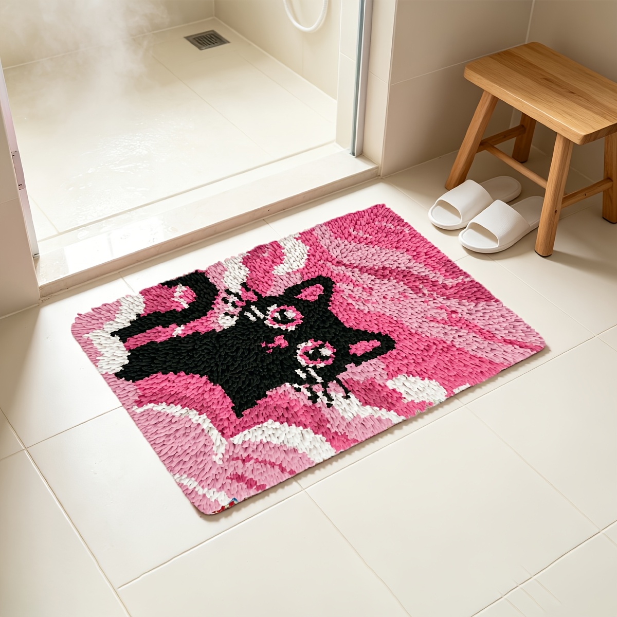 Lock Hook Carpet Kit, Healing Style Pink Cloud with Cat Pattern