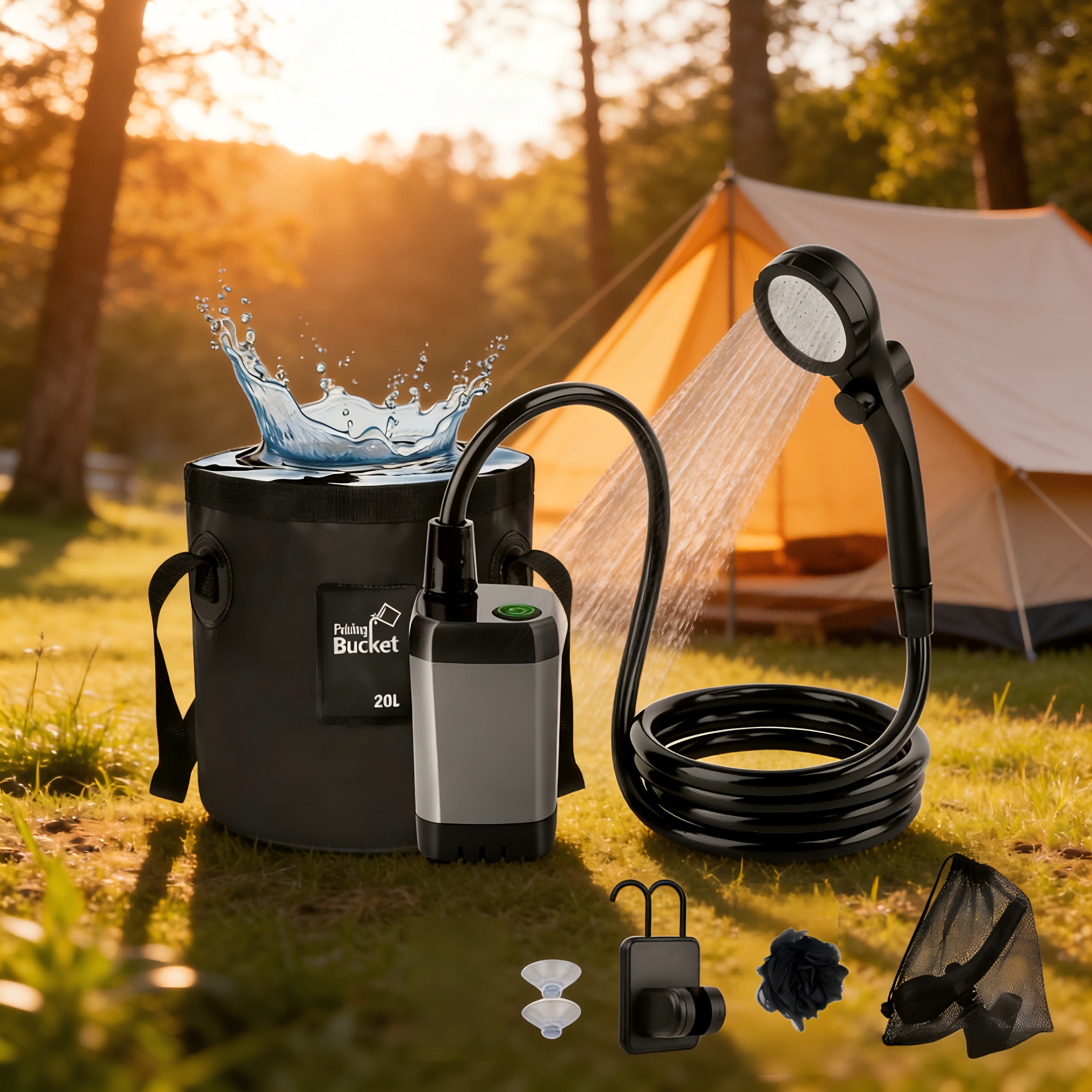 Image of Portable Shower, Outdoor Shower Bag, 3 Water Jet , Ideal For Camping, Hiking, Pet Care, And Car Cleaning, Wall-mounted Design