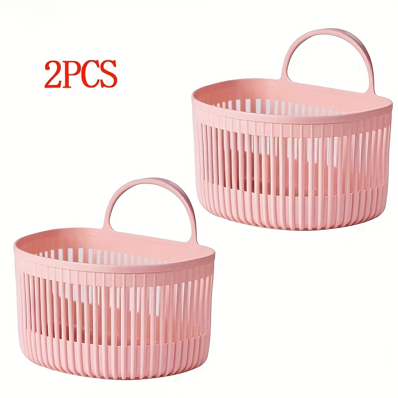 2pcs Pink/white 2-style Wall-mounted Baskets Multifunctional Hanging Vertical Structure Ventilated And Suitable For Kitchen Bathroom Toiletries, Spice Bags, Shelf Baskets