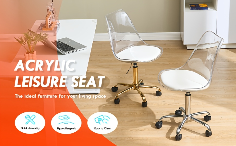 Transparent Acrylic Office Chair, Contemporary Acrylic Chairs for Home Use with Wheels, Armless Swivel Vanity Rolling Chair Suitable for Office And Home