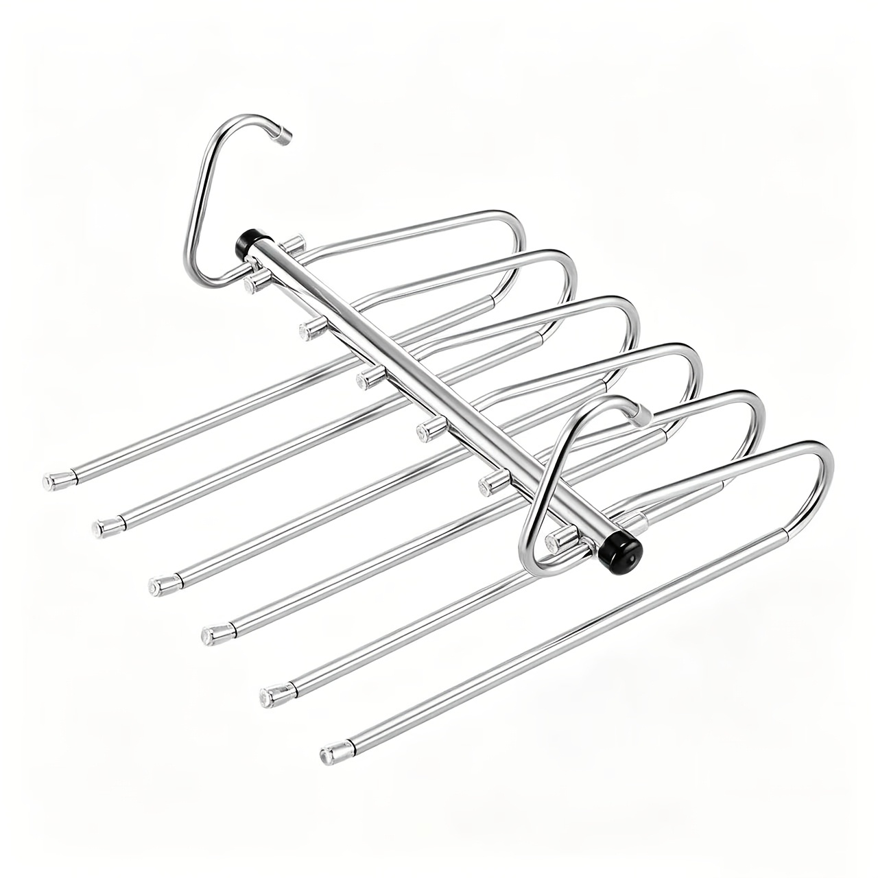 TEMU 1pc 6-tier Magic Hanger Pants Hanger, Stainless Steel Reinforced Heavy-duty Pants Rack, With Anti-slip Rubber Caps And Fixing Rubber Rings, -