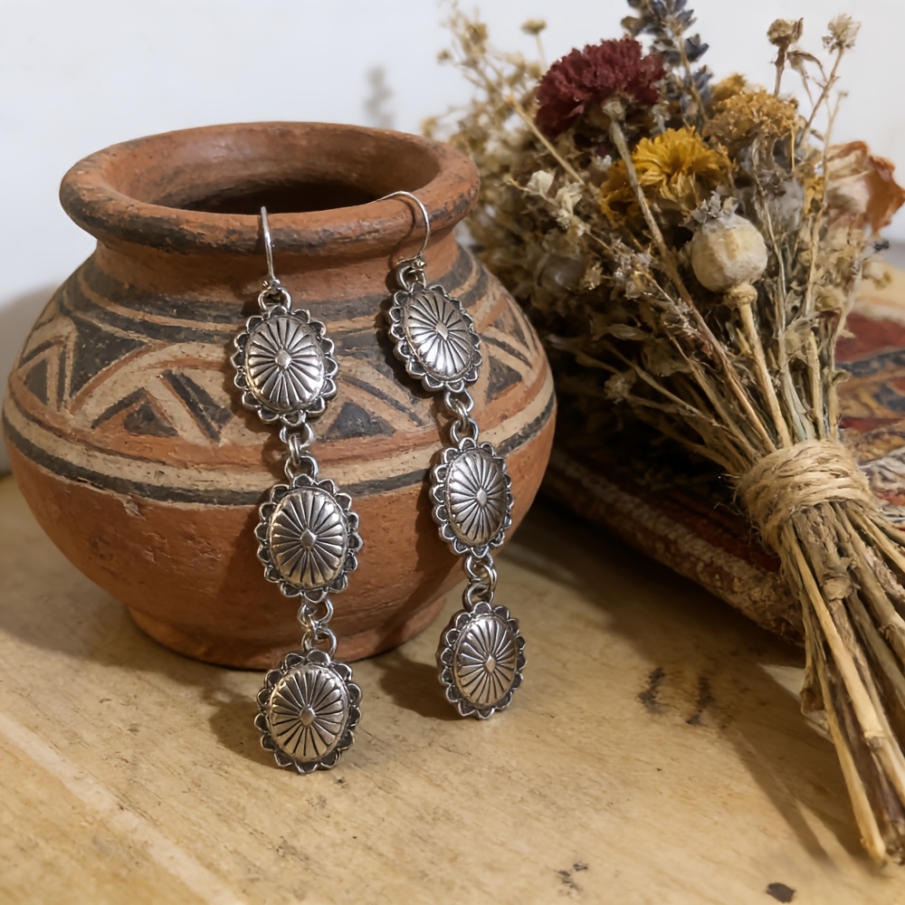 TEMU Boucles d'oreilles longues vintage avec un style western, pour une ambiance de festival bohème, présentant un qui