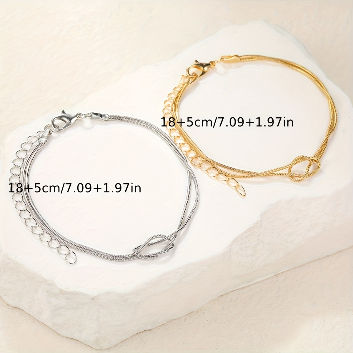 Delicate 2 Piece Knot Snake Bone Chain Couples Bracelets Set