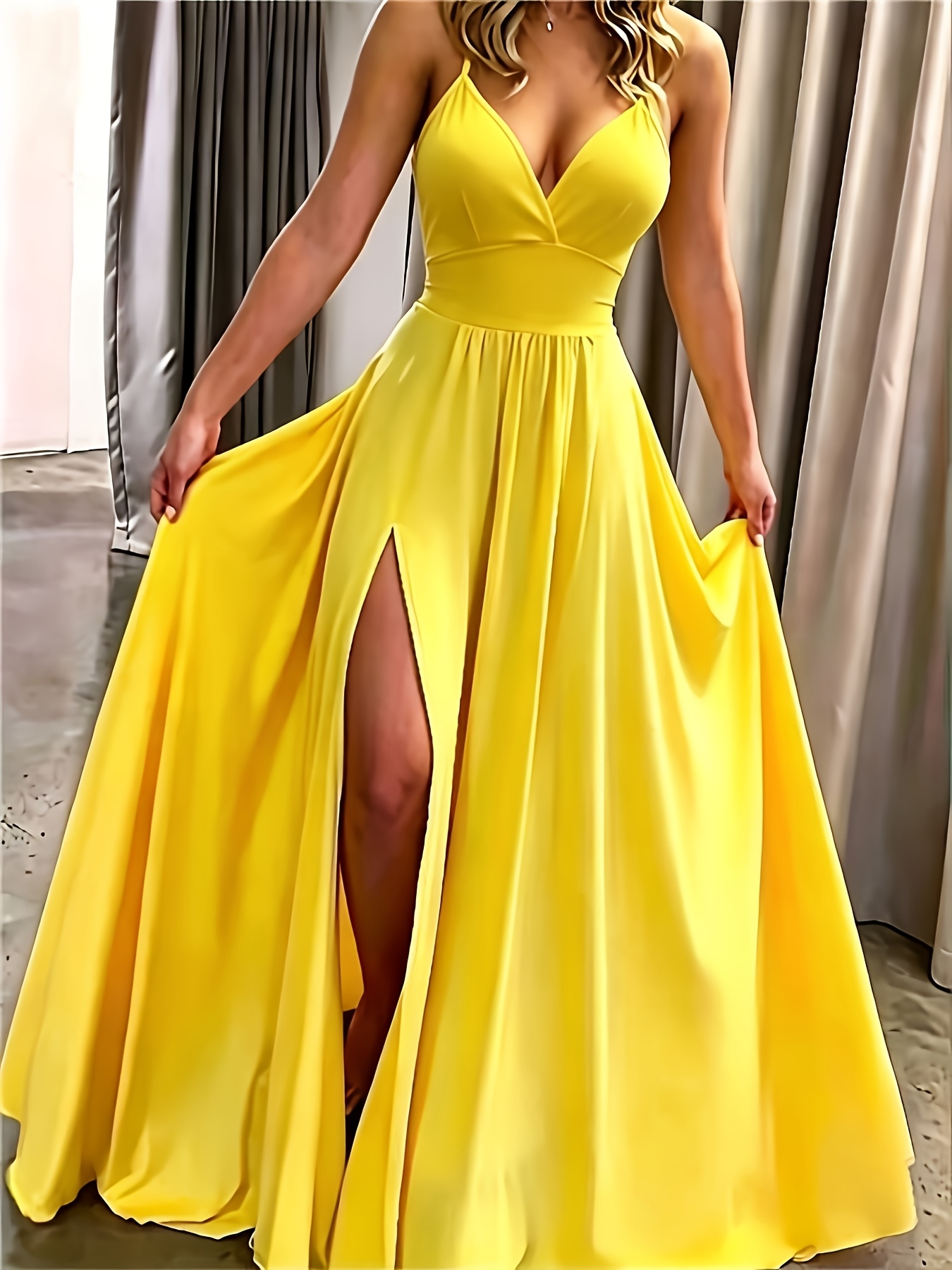 dusty pink dress with sleeves Yellow Satin Mermaid Slit Elegant Modest Women Long Evening Prom Dress –  bridalsew