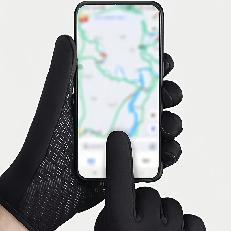 TEMU Warm Touchscreen Gloves - Black, Polyester, Zipper Closure, Winter Activities & Outdoor Sports, Festive Holiday Gloves|festive Gloves|zippered
