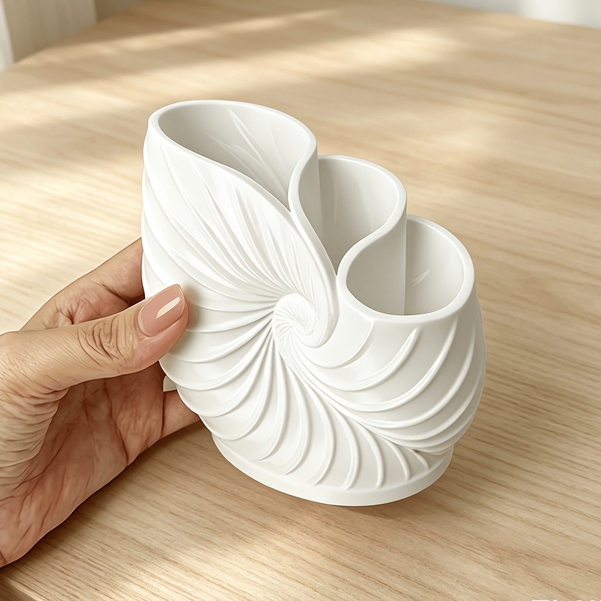 Image of 1pc 3d Printed Snail Spiral Toothbrush Holder, Plastic Material, 3-compartment Toothbrush Cup Organizer, Bathroom Countertop Toothpaste Shaver Storage Rack Home Oral Care Organizer, Shelves