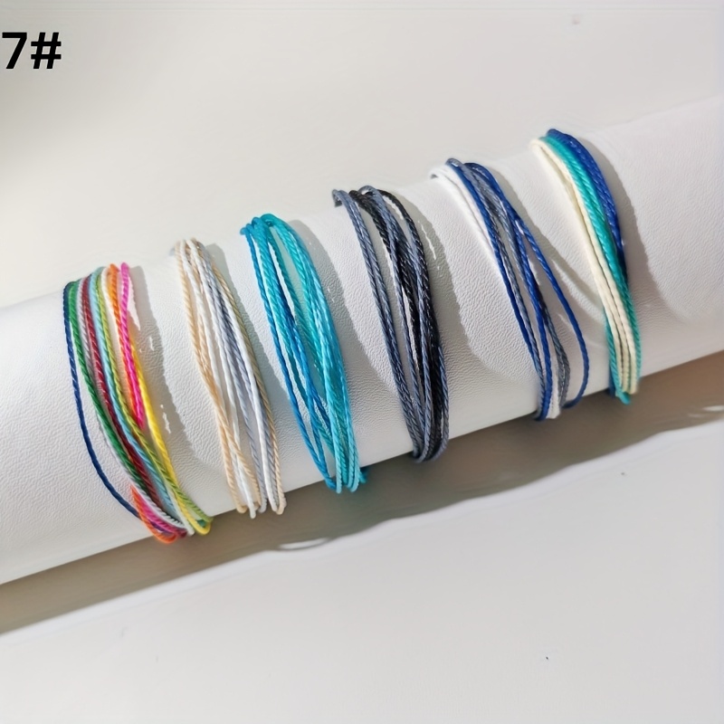 6pcs Colorful Waterproof Wax Cord Braided Bracelets-Adjustable Lightweight