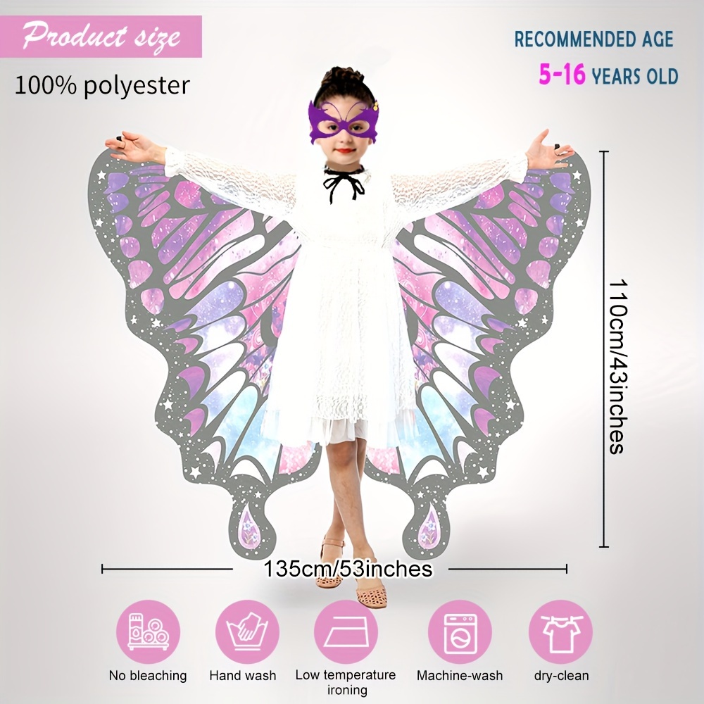 GDBY Butterfly Wings Costume Set for Girls - Party Animal Themed Princess Dress Up Accessories with Black Headband, Machine Washable Polyester and Spandex, Non-Feathered Butterfly Wings for Birthday Party Favors and Halloween Outfits details 2