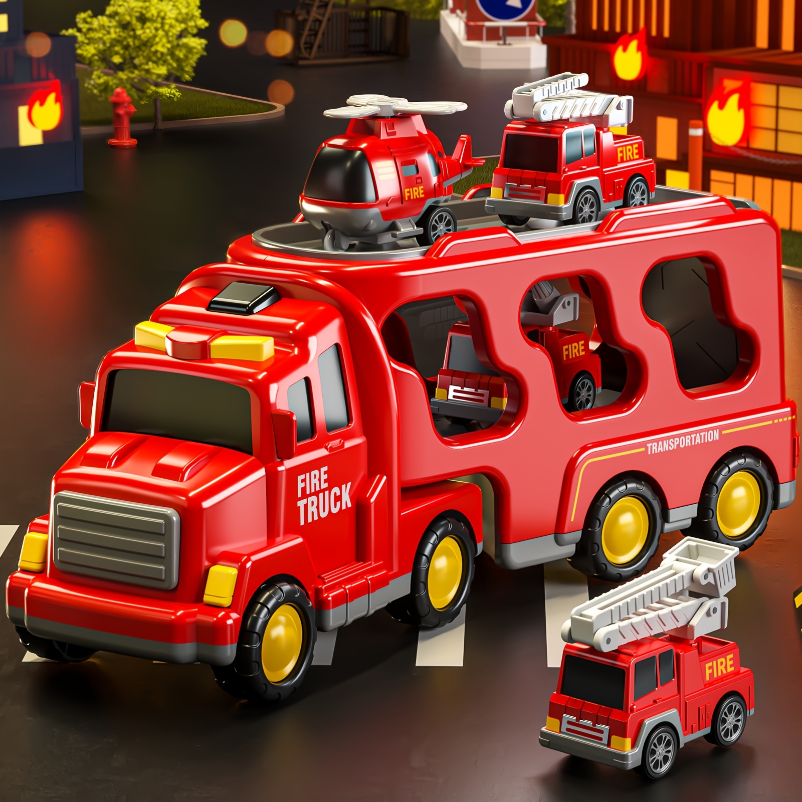 Ensemble de jouets de pompiers adaptés aux enfants de plus de 2 ans, jouets  de pompiers * ensemble de jouets de véhicules à friction, et cadeaux de  jouets d'anniversaire et de festival pour * [Couleur ..., image size:1600x1600