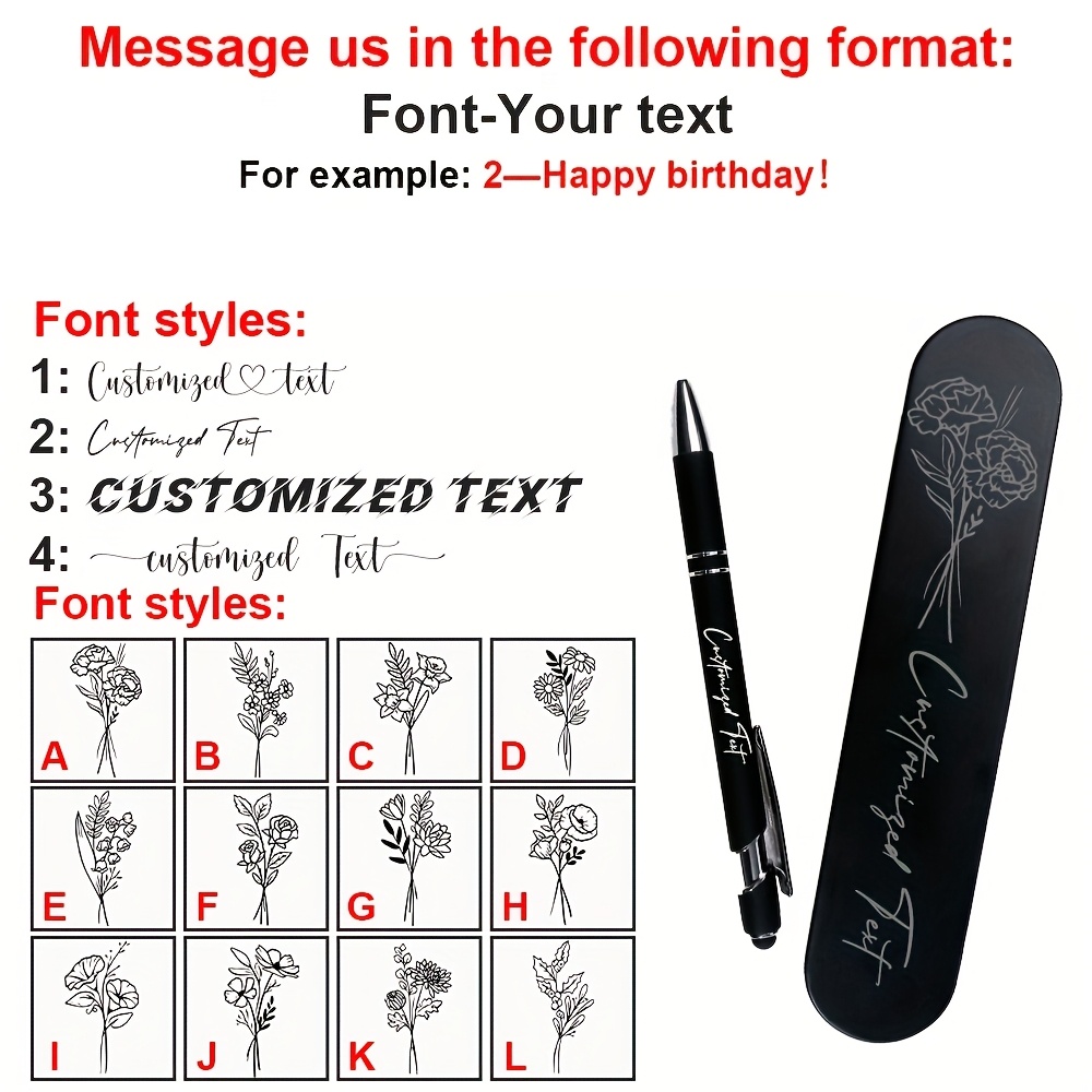 TEMU 2pcs Personalized Portable Pen Case Set (custom Pen + Custom Pen Case) With December Birthday Flowers And Names, Christmas Gift, 2-in-1 Stylus