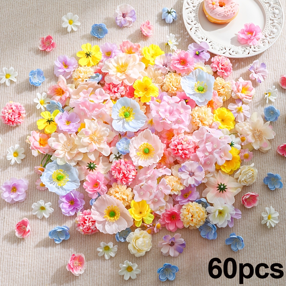 Image of 20/40/50/60pcs Artificial Heads Mini Silk Flowers Bulk Small Flower 3d Loose Faux Sunflowers Plum Blossoms Craft For Wedding Party Birthday Home Decor