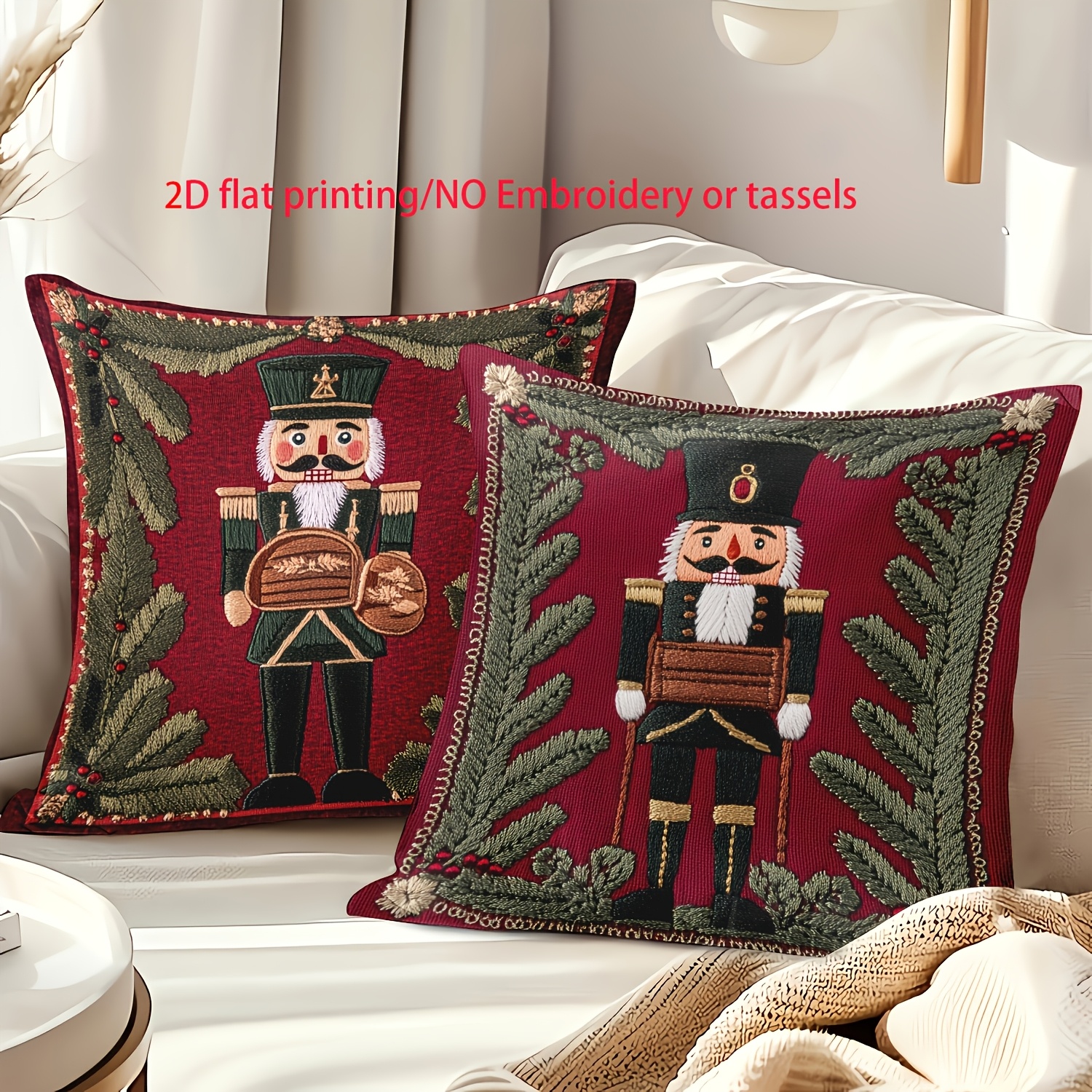 TEMU 2pcs Set Of Square Pillowcases, 2d Flat Printing/no Embroidery Or Tassels, Spring Decor, Nutcracker Gift Decorative Style, Car Decor, Interior